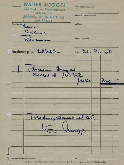 Kaufbeleg von 1962