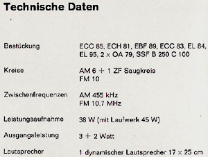 SK 61-Technische Daten aus der Bedienungsanleitung